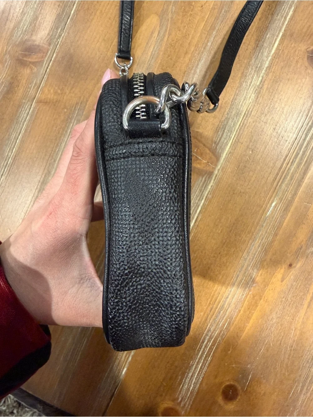 Michael Kors Mini Jet Set Logo Monogram Crossbody Bag Chain Strap Black Silver - Picture 3 of 9